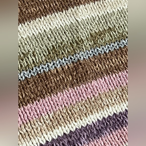 Vintage Y2K Pastel Pink and Silver Striped Multicolor Turtleneck Tiara Sweater - Picture 4 of 14